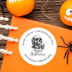 Sticker Rond Crâne de Whisky Vintage Halloween Adresse de Retou