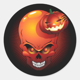 Sticker Rond Crâne d'Halloween et Citrouille