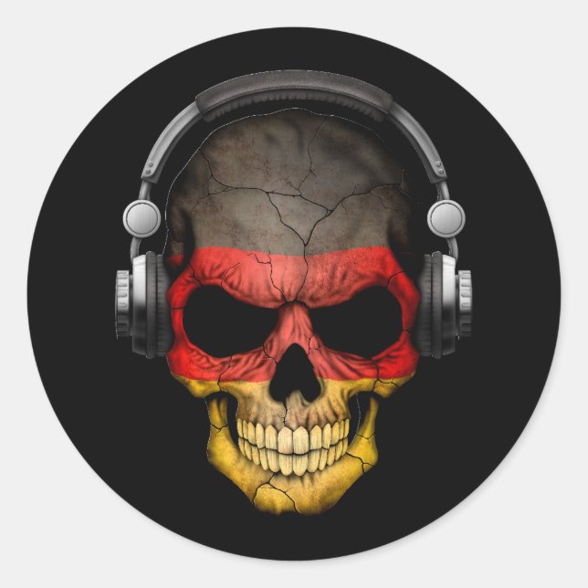 Sticker Rond Crâne Dj allemand personnalisable avec casque (Devant)