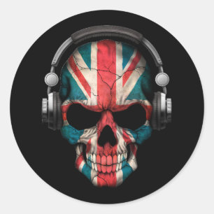 Sticker Rond Crâne Dj britannique personnalisable avec casque
