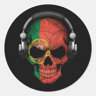 Sticker Rond Crâne Dj portugais personnalisable avec casque