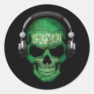 Sticker Rond Crâne Dj saoudien personnalisable avec casque