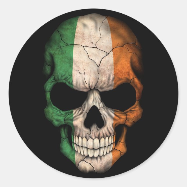 Sticker Rond Crâne drapeau irlandais sur noir (Devant)