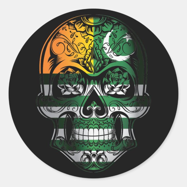 Sticker Rond Crâne du Cachemire et drapeau Rose (Devant)