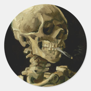 Sticker Rond Crâne d'un squelette avec la cigarette brûlante