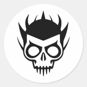 Sticker Rond Crâne en noir et blanc minimaliste