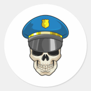Sticker Rond Crâne en tant qu'officier de police avec casquette