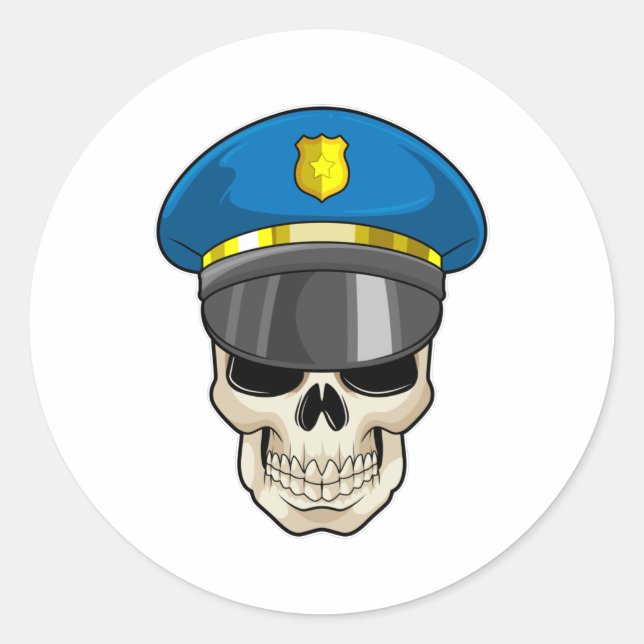 Sticker Rond Crâne en tant qu'officier de police avec casquette (Devant)