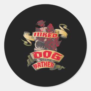 Sticker Rond Crâne encré par le rasoir de chien &amp; Tatouage 