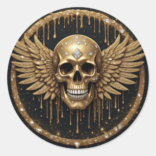 Sticker Rond 💀 Crâne et ailes Cadeau gothique pour les fans de