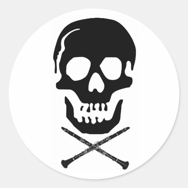 Sticker Rond Crâne et clarinettes - Noir sur blanc (Devant)