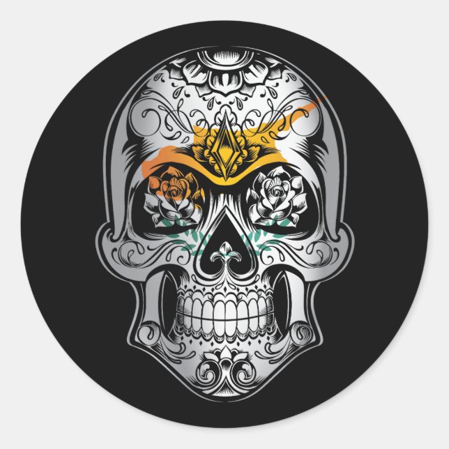 Sticker Rond Crâne et drapeau Rose de Chypre (Devant)