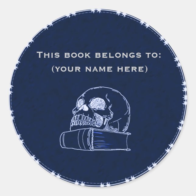 Sticker Rond Crâne et livre, bleu foncé (Devant)
