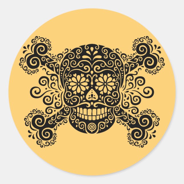 Sticker Rond Crâne et os croisés à sucre (Devant)