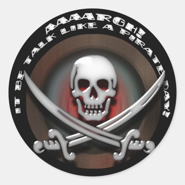 Sticker Rond Crâne et os croisés de l'épée et du pirate de verr (Devant)