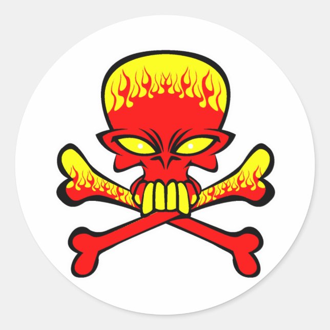 Sticker Rond crâne et os croisés enflammés  (Devant)