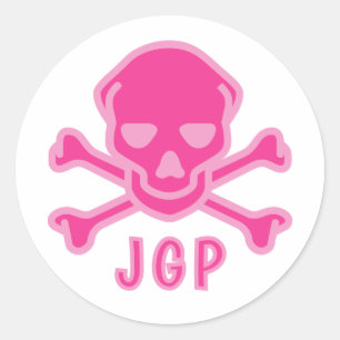 Sticker Rond Crâne et os croisés roses ludiques pour bébé