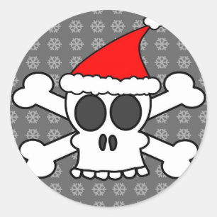 Sticker Rond Crâne et os croisés Santa Hat