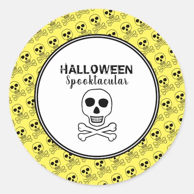 Sticker Rond Crâne et os, fête d'Halloween (Devant)
