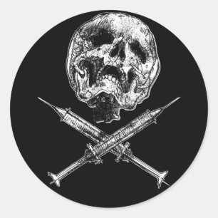 Sticker Rond Crâne et seringues
