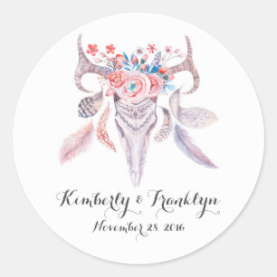 Sticker Rond crâne floral boho vintage mariage