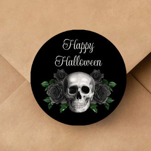 Sticker Rond Crâne floral gothique noir Halloween