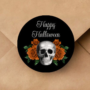 Sticker Rond Crâne floral gothique noir Halloween