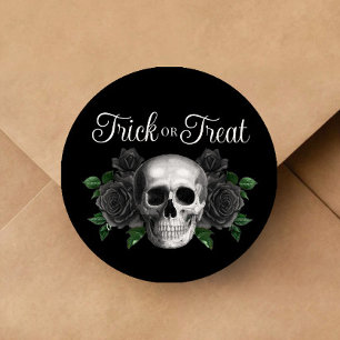 Sticker Rond Crâne Floral Gothique Noir Trick Or Treat Hallowee