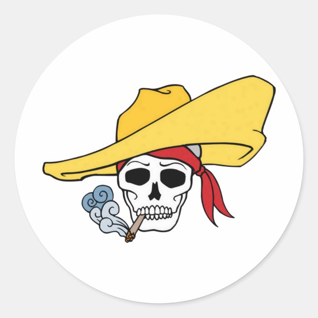 Sticker Rond Crâne fumant Halloween avec bandana de dessin anim (Devant)