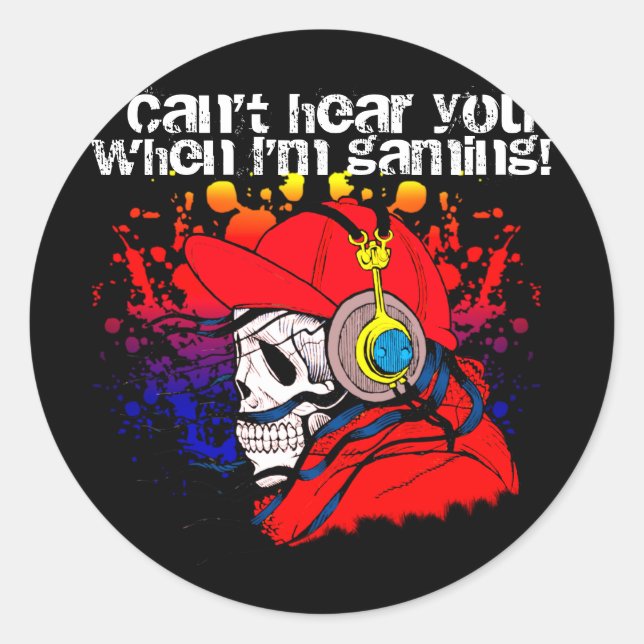 Sticker Rond Crâne Gamer avec casque (Devant)