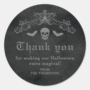 Sticker Rond Crâne gothique et chauves-souris Sombre Halloween