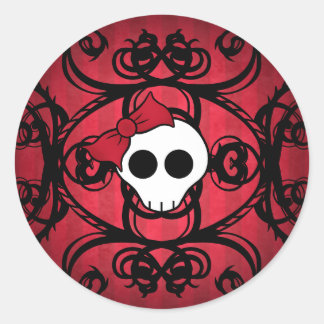 Sticker Rond Crâne gothique mignon sur rouge et noir
