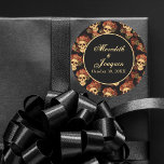 Sticker Rond Crâne gothique Rouge Rose Noir Halloween Mariage<br><div class="desc">Cet autocollant gothique mariage présente un motif de crânes déplaisants flottant dans un abîme noir derrière votre texte monogramme. Chaque crâne est orné de roses rouges pour votre occasion romantique. Leurs yeux vides d'âme sont fortement contrastés contre la couronne rose goth et les bouquets de fleurs mortes. Une tournure drôle...</div>