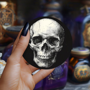 Sticker Rond Crâne gothique vintage noir victorien qui se fait 