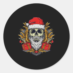 Sticker Rond Crâne hérissé père Noël Pyjama Cool Skeleton