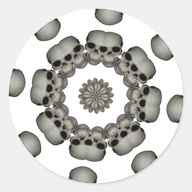 Sticker Rond Crâne Humain Effrayant Mandala (Devant)