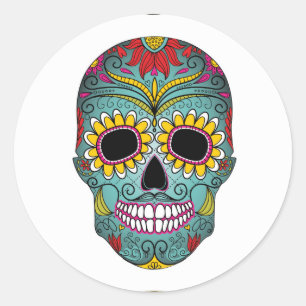Sticker Rond Crâne lumineux de Jour des morts
