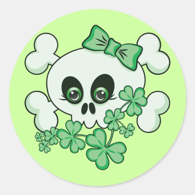 Sticker Rond Crâne mignon avec Shamrock (Devant)