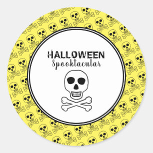 Sticker Rond Crâne & Os, Soirée Halloween