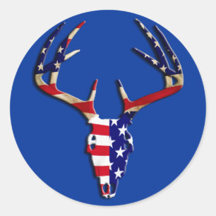 Sticker Rond Crâne patriotique de chasse de cerfs communs
