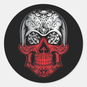 Sticker Rond Crâne polonais et drapeau Rose