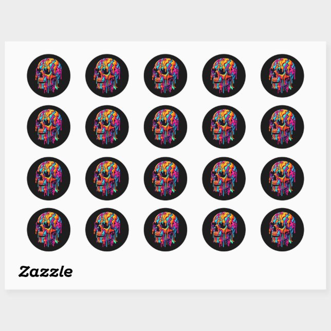 Sticker Rond Crâne psychédélique dynamique (Feuille)