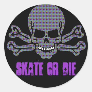 Sticker Rond crâne psychédélique et os croisés