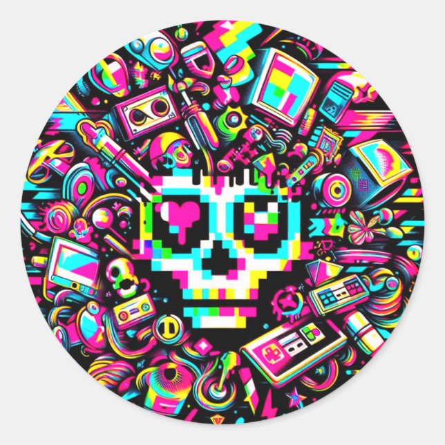 Sticker Rond Crâne rayé - Oeil du coeur (Devant)