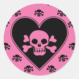 Sticker Rond Crâne rose dans le coeur