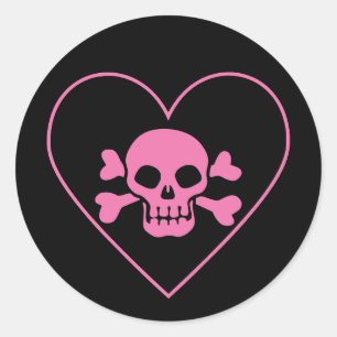 Sticker Rond Crâne rose dans le coeur