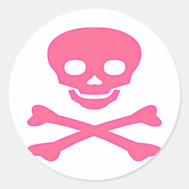 Sticker Rond Crâne rose et os croisés (Devant)