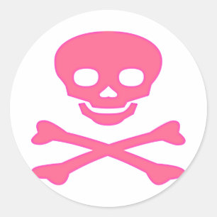 Sticker Rond Crâne rose et os croisés