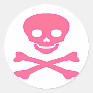Sticker Rond Crâne rose et os croisés