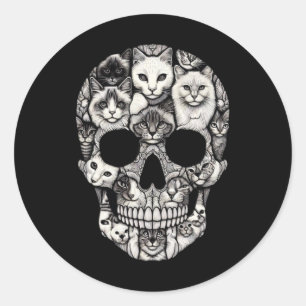 Sticker Rond Crâne Squelette Halloween Costume Crâne Chat